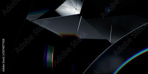 Fotografie Abstract geometric composition with dark angular shapes and vibrant colorful lig