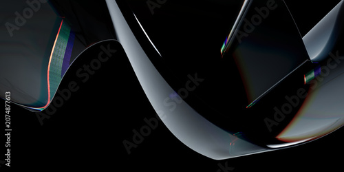 Foto Abstract 3d render of a glossy black curved surface with iridescent light refrac