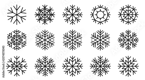 Black Snowflakes Isolated on White Background.