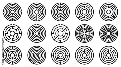 Collection of circular maze designs.