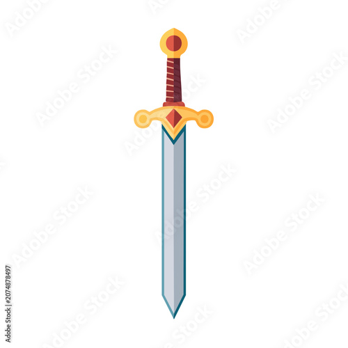 Flat illustration of a medieval sword with golden hilt