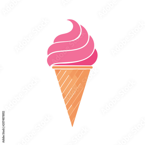 Pink soft serve ice cream in waffle cone vector illustration