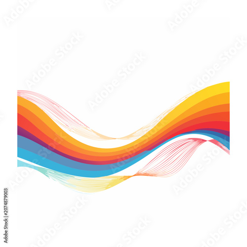 Abstract rainbow wave with flowing lines on white background