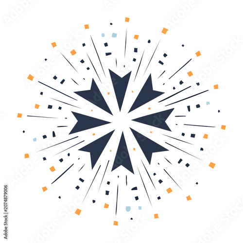 Abstract starburst with confetti on white background