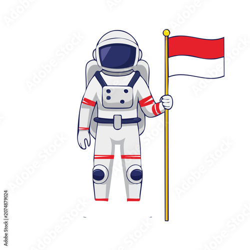 Astronaut in space suit holding national flag illustration
