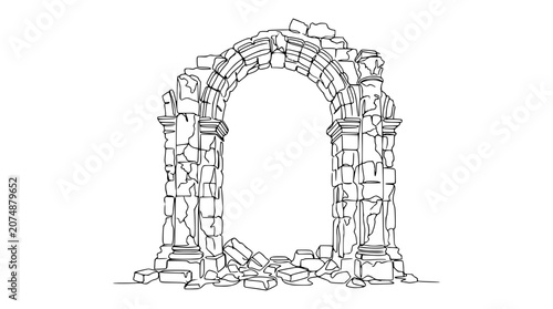 Schilderij op canvas Ancient Stone Arch Ruins - Crumbling Architecture Illustration