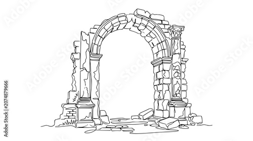 Valokuva Ancient Stone Archway Ruins - Hand-drawn Sketch Illustration