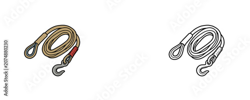 фотографія Tow rope illustrations in beige flat color and black line outline styles represe