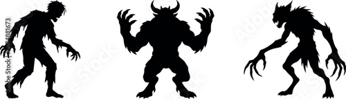 Quadro su tela Halloween day creatures zombie demon werewolf silhouettes