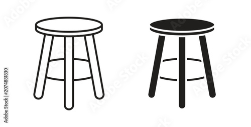 Tableau sur toile Stool icon line style collection. Simple black solid icons