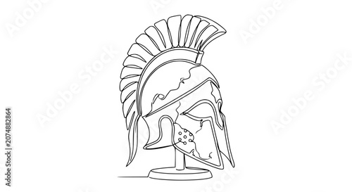 Foto Spartan Warrior Helmet, Continuous Line Art, Ancient Greek Military Headwear