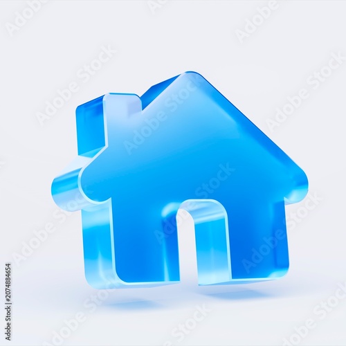 3D home icon isolated on white background, concept of house real estate property. Transparent Liquid Glass icon. 3D rendering.