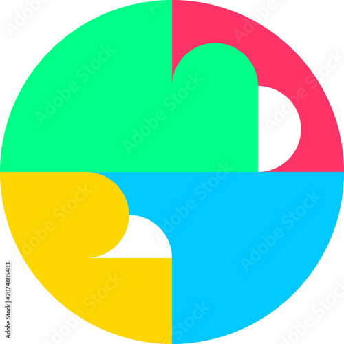 Obraz na płótnie Vibrant four pieces interlocking circle puzzle representing unity collaboration