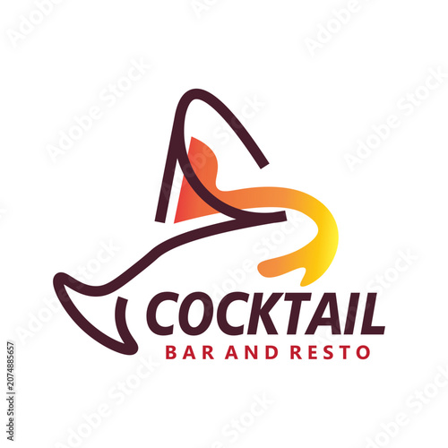 Modern cocktail bar and restaurant logo design. Stylized martini glass Minimal abstract line art vector illustration for bars, lounges, restaurants