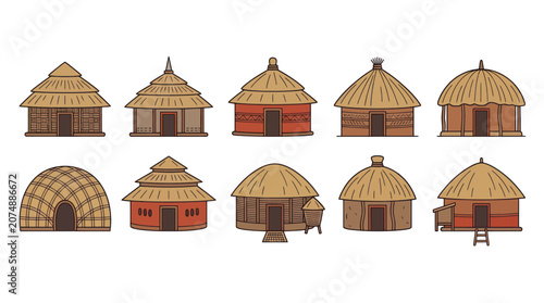 Foto African Hut Collection: Traditional Rural Dwellings with Thatched Roofs