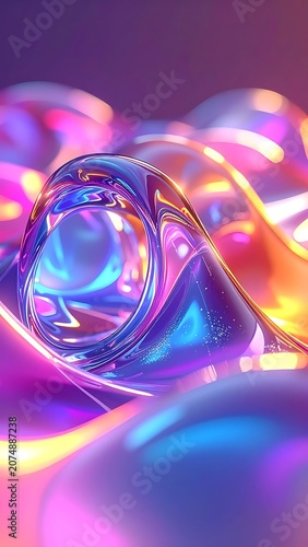 Colorful abstract image with shiny, reflective, and iridescent orbs