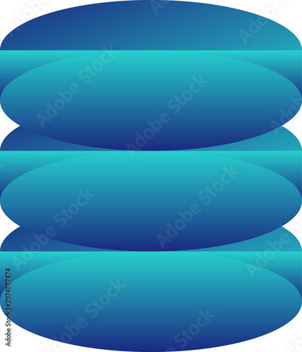 Three blue stacked cylinders representing cloud database storage and digital big data management technology illustration