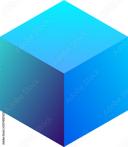 Blue isometric gradient cube representing digital data storage and modern technology systems in minimalist illustration.  illustration
