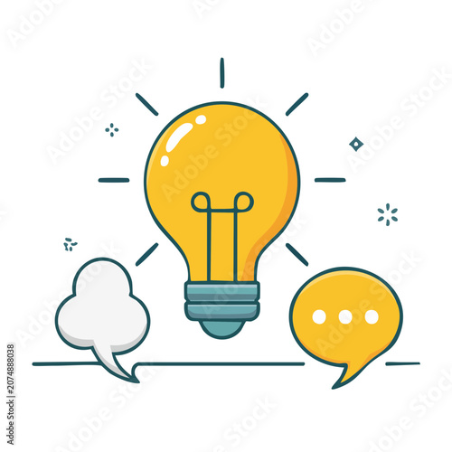 Light bulb with speech bubbles representing ideas and communication