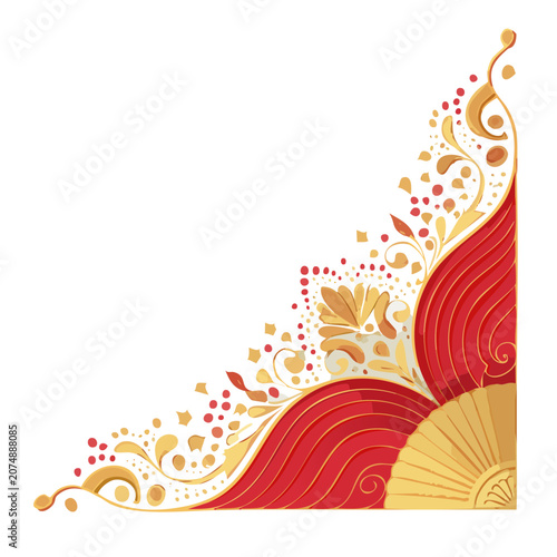 Red and gold ornamental corner design vector