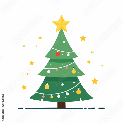 Stylized Christmas Tree with Ornaments and Star