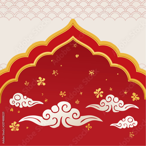 Traditional Asian Red and Gold Border Design