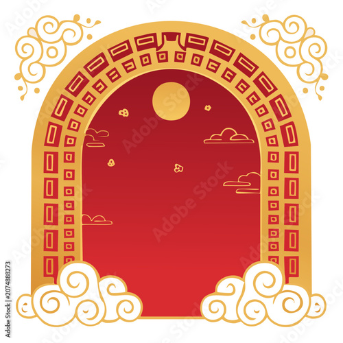 Traditional Chinese Archway Frame with Ornamental Patterns