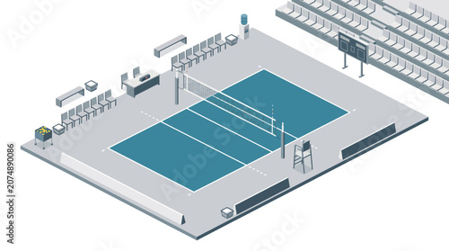 Obraz na płótnie An isometric illustration of a tennis court with bleachers and facilities