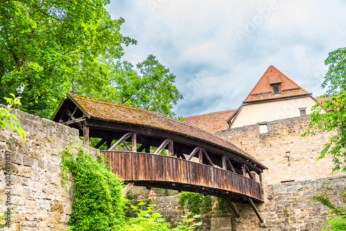 Medieval wooden bridge on city wall in Rothenburg ob der Tauber