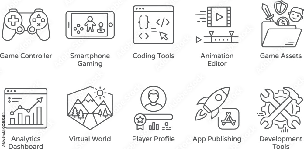 Fototapeta premium Set of hand drawn icons for technology and gaming concepts