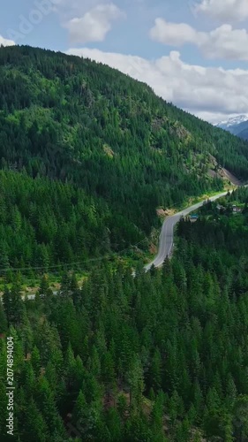Aerial view over a mountain forest, Canada