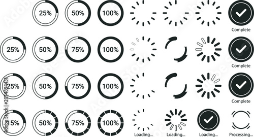 Circular Progress Icons With Percentage Indicators Flat Vector Illustration