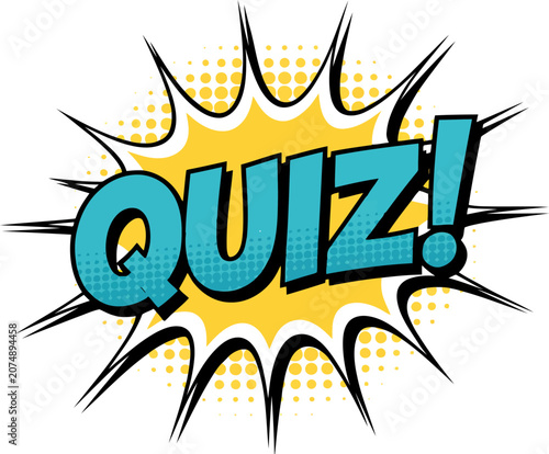 Comic book style explosion with blue QUIZ text on yellow quiz pop art