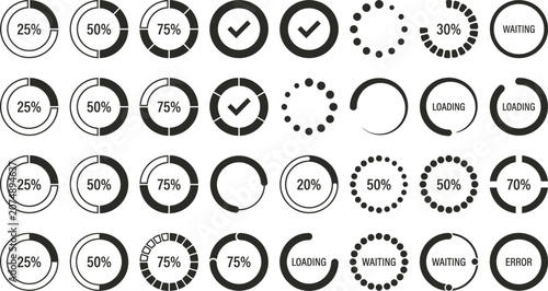 Circular Progress Indicators With Percentages Flat Icons On White Background