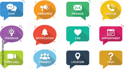 Communication And Notification Icons Flat Design With Long Shadows