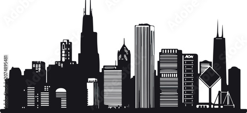 Fotografía Chicago city skyline silhouette featuring iconic skyscrapers like Willis Tower a