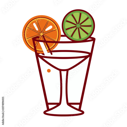 Flat illustration of cocktail glass with orange and lime slices