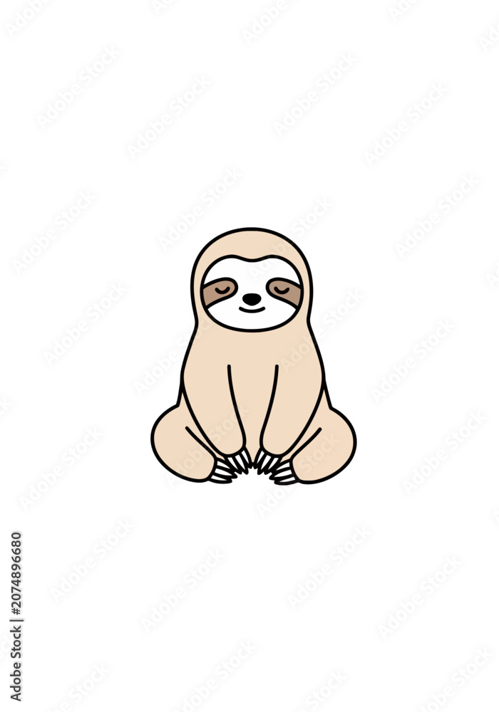 Obraz premium Cute cartoon sloth sitting peacefully