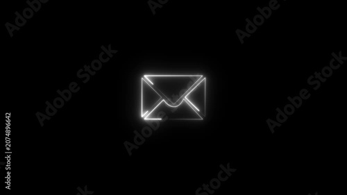 Glowing White neon mail-send icon animation black background. 4K Video motion graphic animation