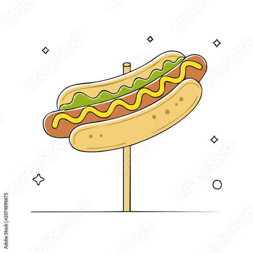 Hot Dog on Stick with Mustard and Relish