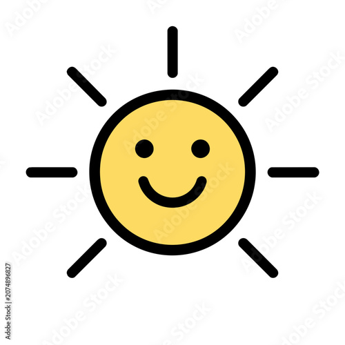 Smiling sun icon with rays