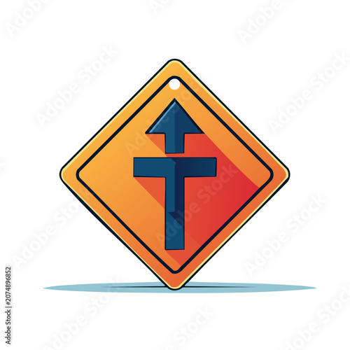 T-intersection road sign vector illustration