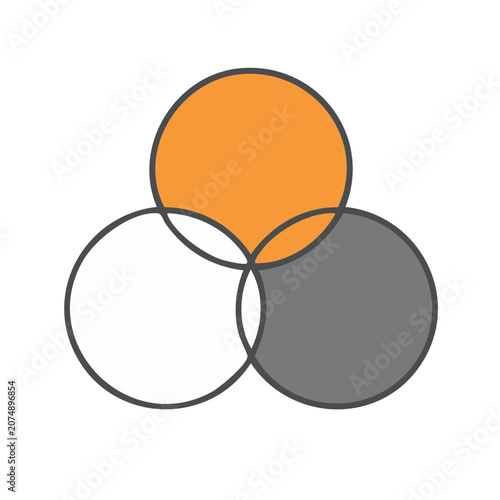 Three overlapping circles in orange, gray, and white