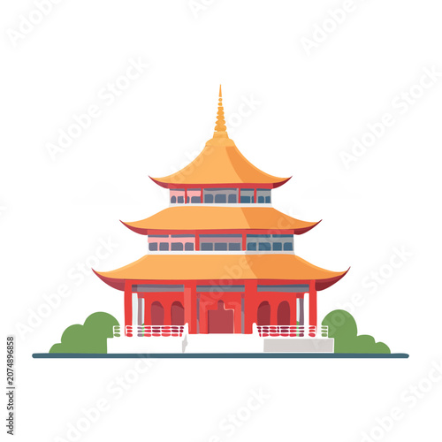 Traditional East Asian Pagoda Vector Illustration