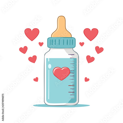 Baby bottle with hearts vector illustration