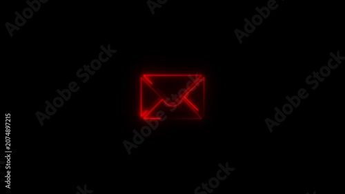 Glowing Red  neon mail-send icon animation black background. 4K Video motion graphic animation