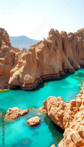 Turquoise Canyon Lake Surrounded by Desert Cliffs