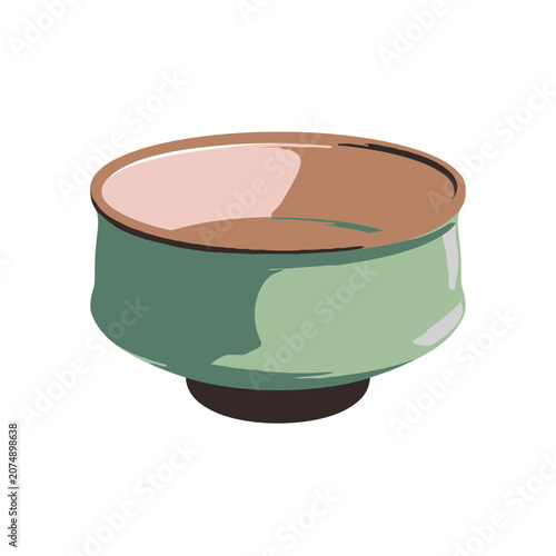 Green and brown ceramic bowl vector illustration