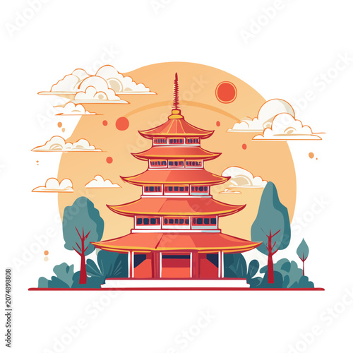 Traditional East Asian Pagoda with Tiered Roofs