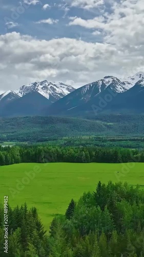Aerial view over a mountain forest, Canada